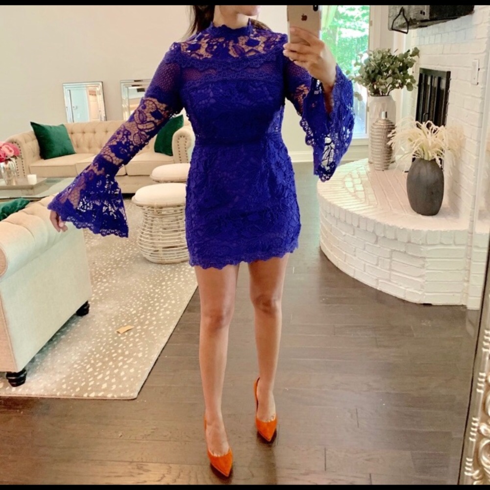 *NWT* ASOS Petite Lace Long Sleeve Mini Dress - Picture 3 of 8